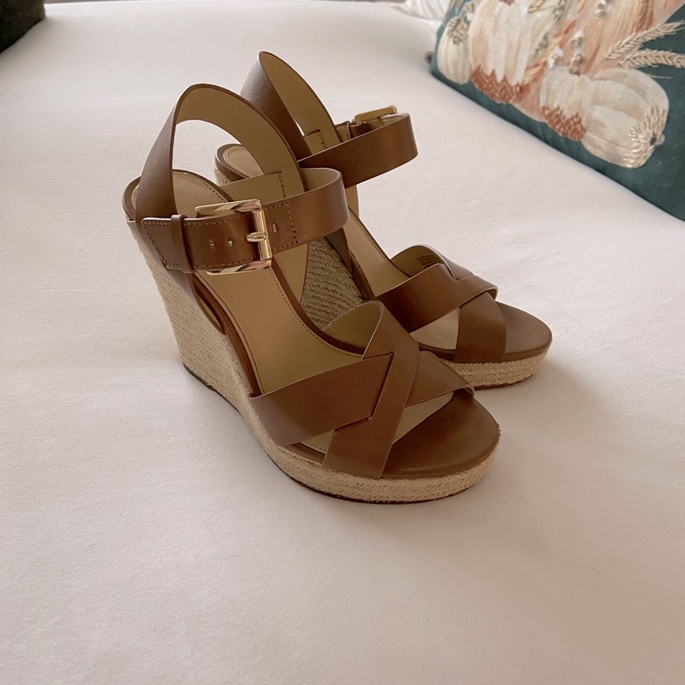 Michael Kors tan wedge espadrille heels